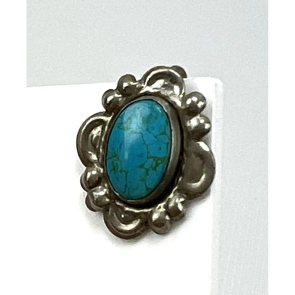 Vintage Silver Toned Turquoise Twist Back Earrings About‎ an Inch Long